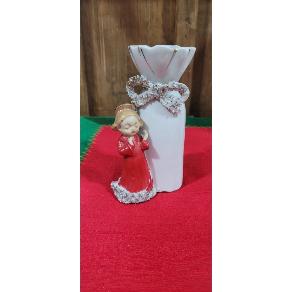 Vtg NOS Angel Bud Vase Bow & Gold Accents Japan